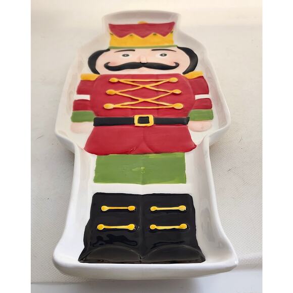 Appetizer/Cheese/Cracker/Cookie Dish-Christmas Soldier-Red Green-Long - Picture 2 of 9